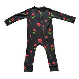 NWOT KYTE Baby Zippered Romper in Midnight Poppies Black Bamboo Size 12 Months